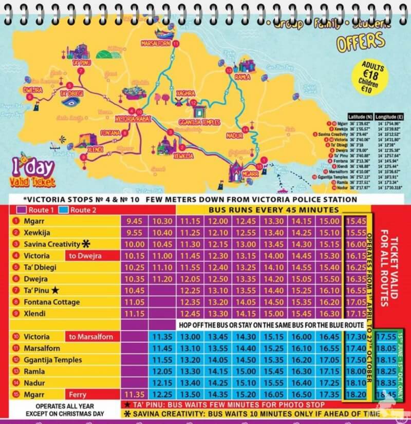 ruta-horario-bus turistico isla gozo malta