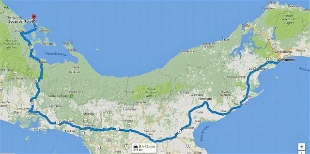 mapa Cómo ir de Bocas del Toro a Panamá 