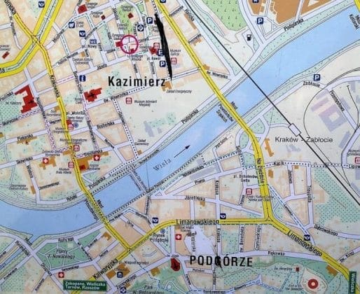 mapa del barrio judío de Cracovia
