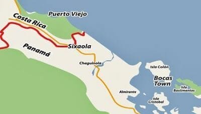 mapa Cruzar la frontera de Costa Rica a Panamá por Sixaola Guabito