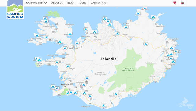 camping card islandia mapa