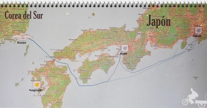 mapa trayecto Tokio a Busán en crucero