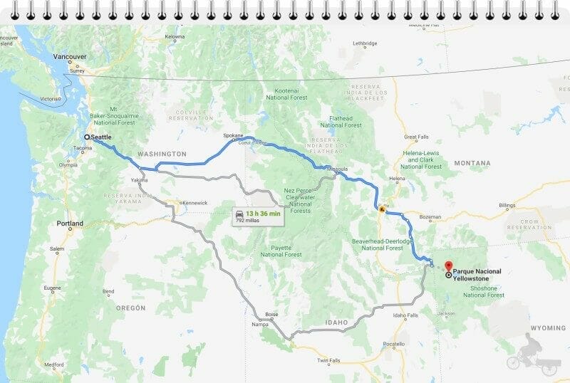 cómo llegar a Yellowstone desde seattle en coche