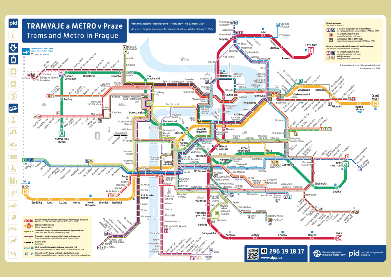 Mapa Tram y Metro Praga